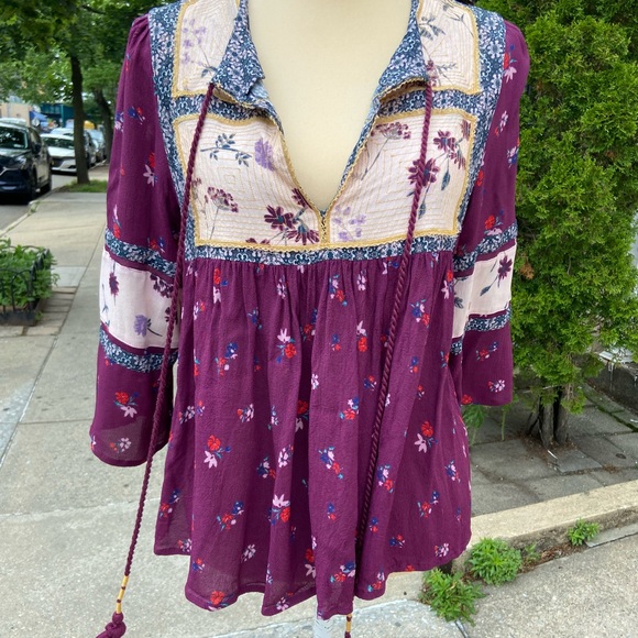 Antik Batik Tops - ANTIK BATIK Paris Anthropologie Floral Peasant Blouse Patchwork BOHO Purple Top